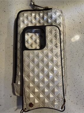 Bandolier Metallic Silver Quilted Phone Crossbody with Card Slot